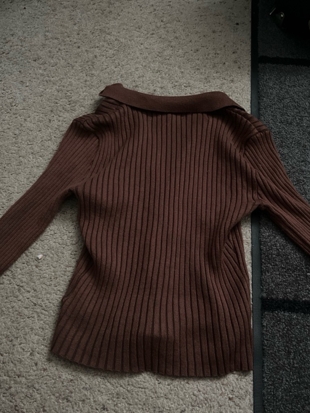 Almost Famous Ribbed Zip-Front Cardigan - Brown - Picture 3 of 3